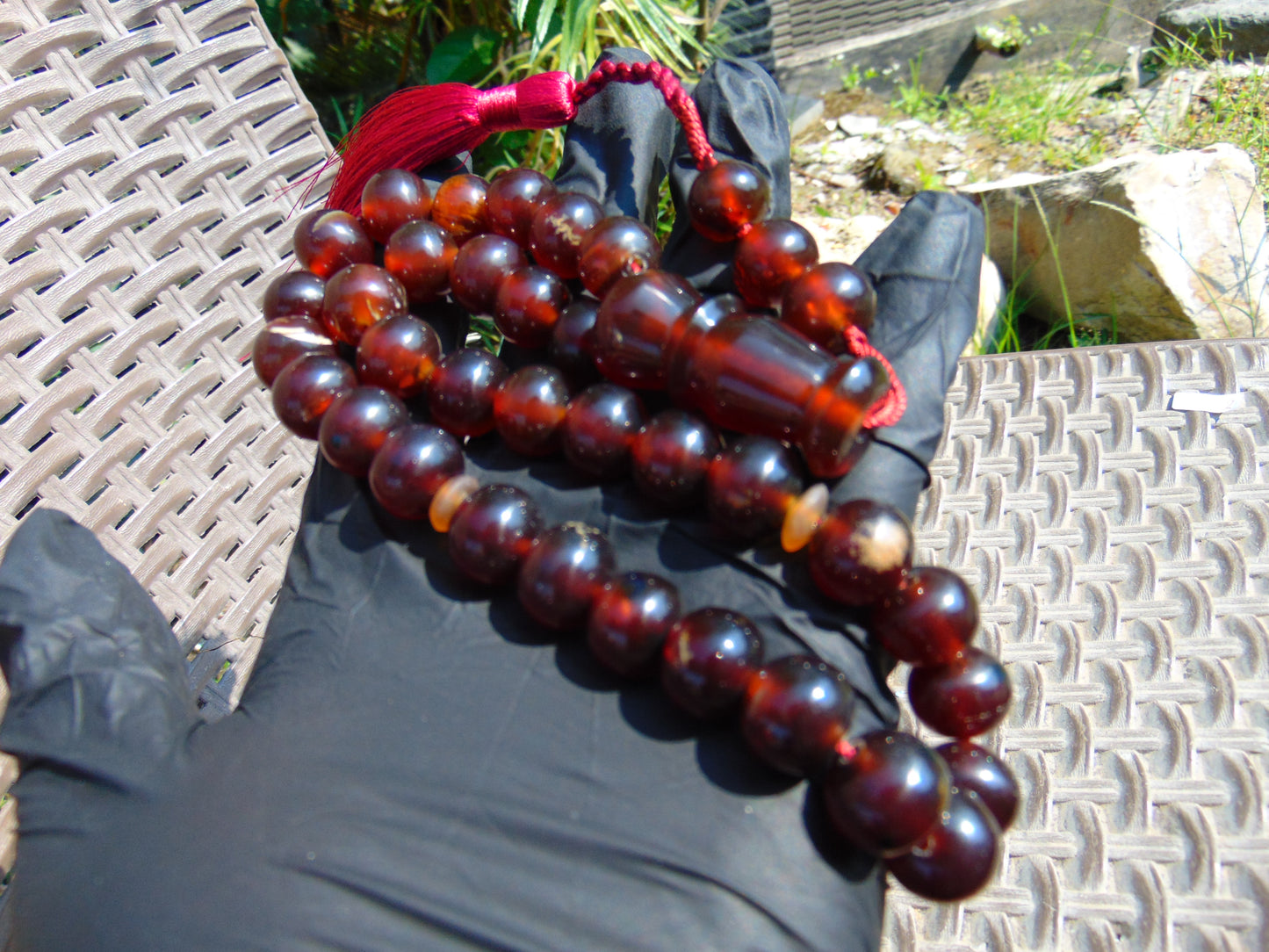 47 gr Hand Tasbih Mesbah Rosary 36 Beads 12 mm Indonesian Cherry Red Amber for Healing No.34