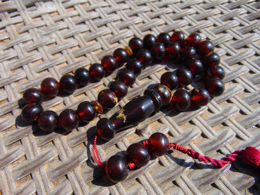 48 gr Hand Tasbih 33+3 Beads 12 mm Indonesian Dark Red Amber for Healing No.32