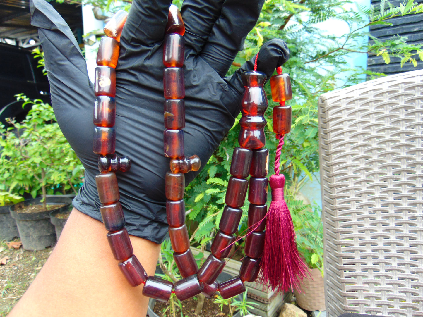 79 gr Komboloi Rosary 33+2 Beads 12x18 mm Indonesian Red Amber for Healing TT12