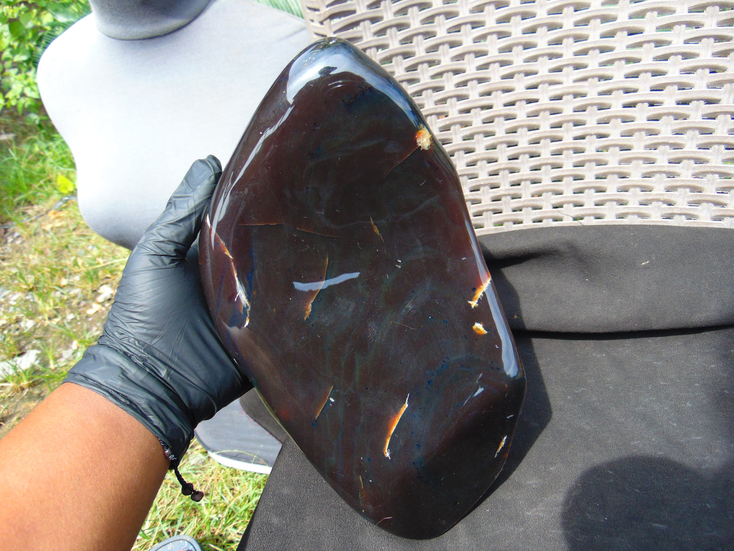 1730 gram Full polished 27x14x11 Indonesian Dark Green Blue Amber for Healing AR150