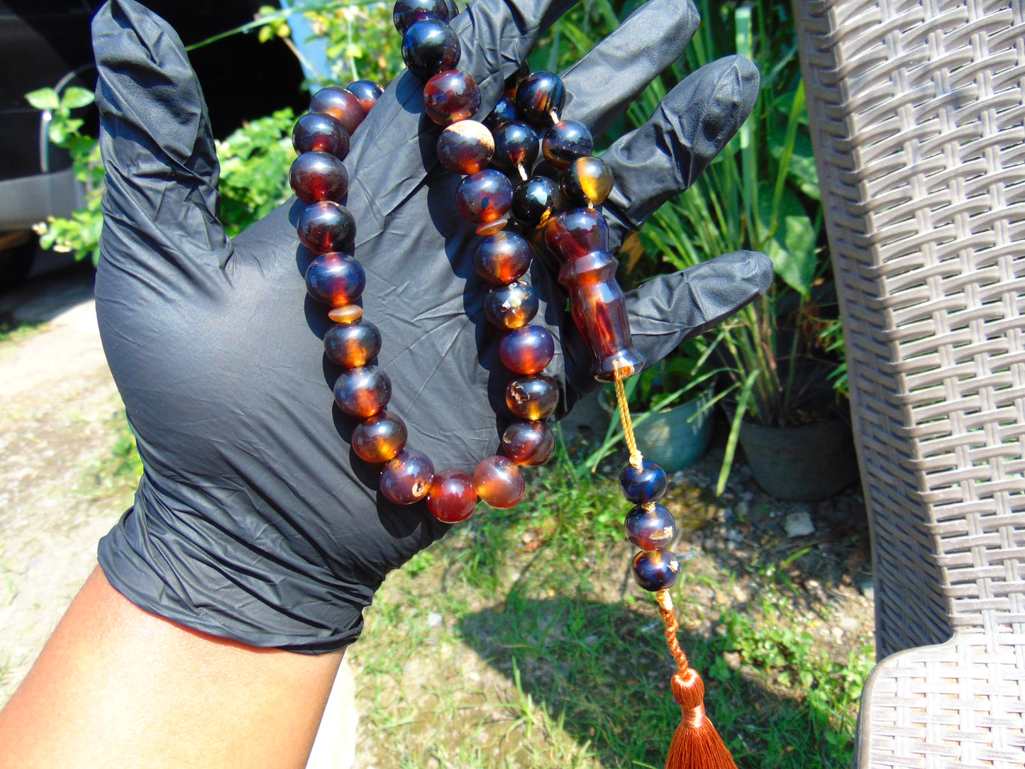 47 gr Hand Tasbih 35 Beads 12 mm Indonesian Black Blue Amber for Healing No.28