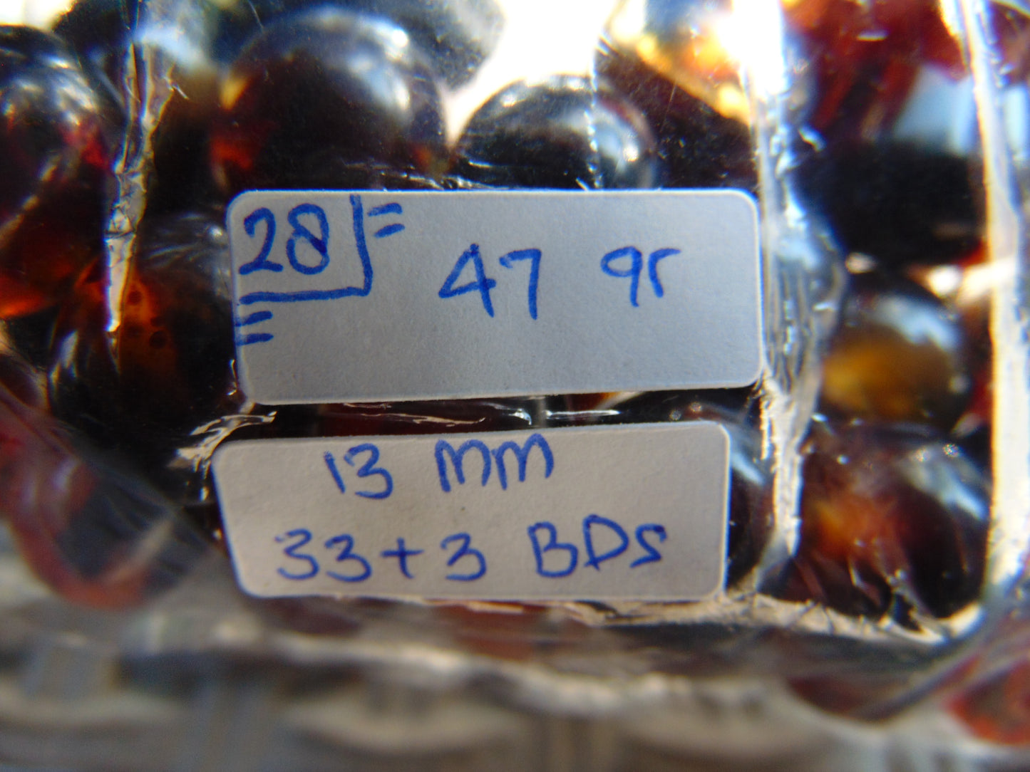 47 gr Hand Tasbih 35 Beads 12 mm Indonesian Black Blue Amber for Healing No.28