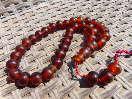 49 gr Hand Tasbih Mesbah Rosary 36 Beads 12 mm Indonesian Cherry Red Amber for Healing No.35