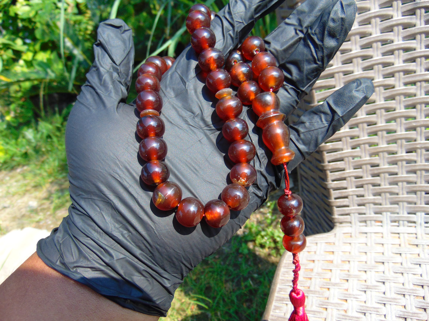 49 gr Hand Tasbih Mesbah Rosary 36 Beads 12 mm Indonesian Cherry Red Amber for Healing No.35