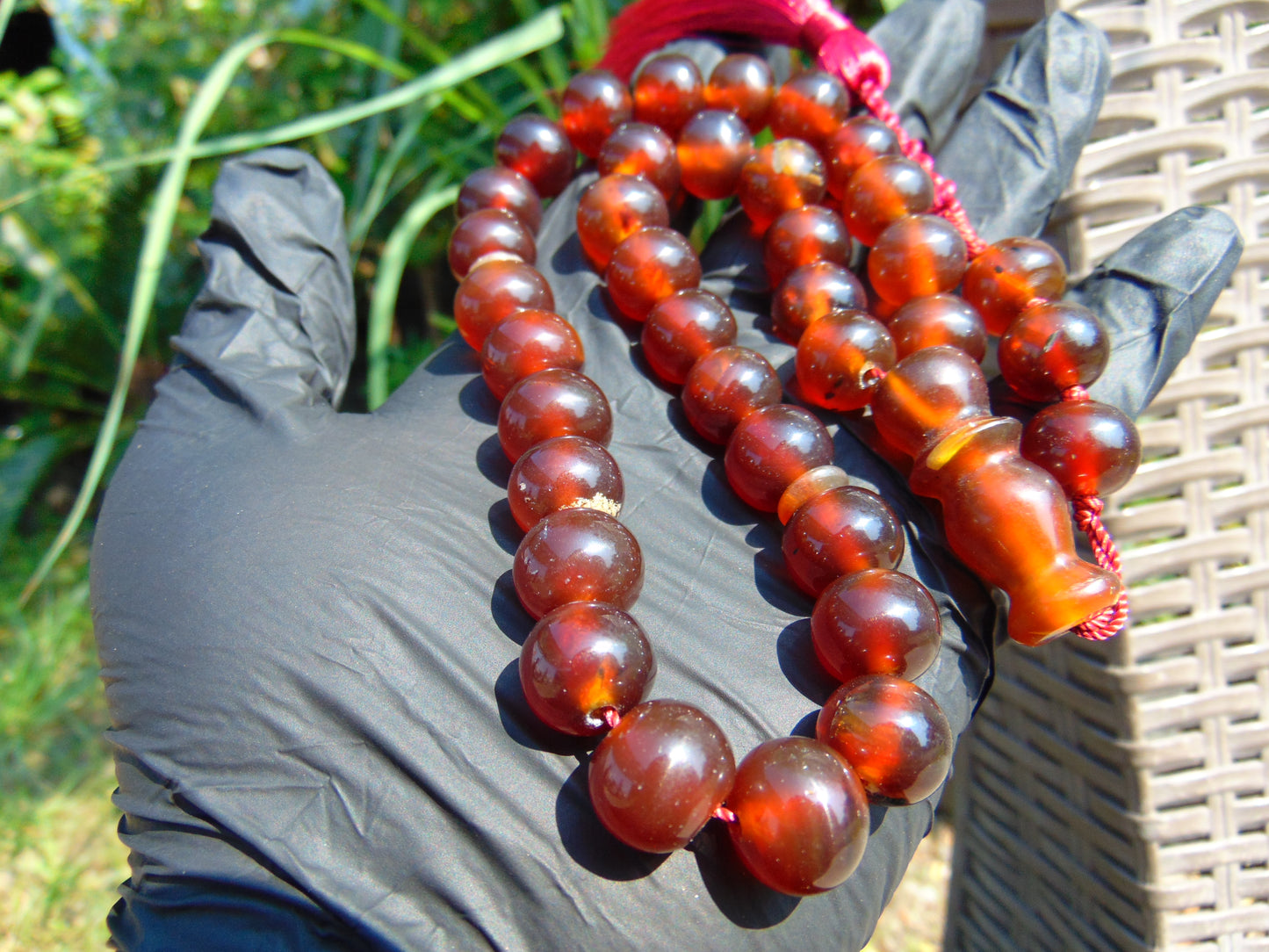 49 gr Hand Tasbih Mesbah Rosary 36 Beads 12 mm Indonesian Cherry Red Amber for Healing No.35
