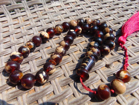 48 gr Hand Tasbih Mesbah Rosary 36 Beads 12 mm Indonesian Red White Amber for Healing No 30