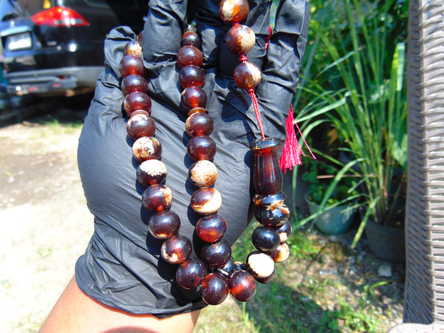 48 gr Hand Tasbih Mesbah Rosary 36 Beads 12 mm Indonesian Red White Amber for Healing No 30