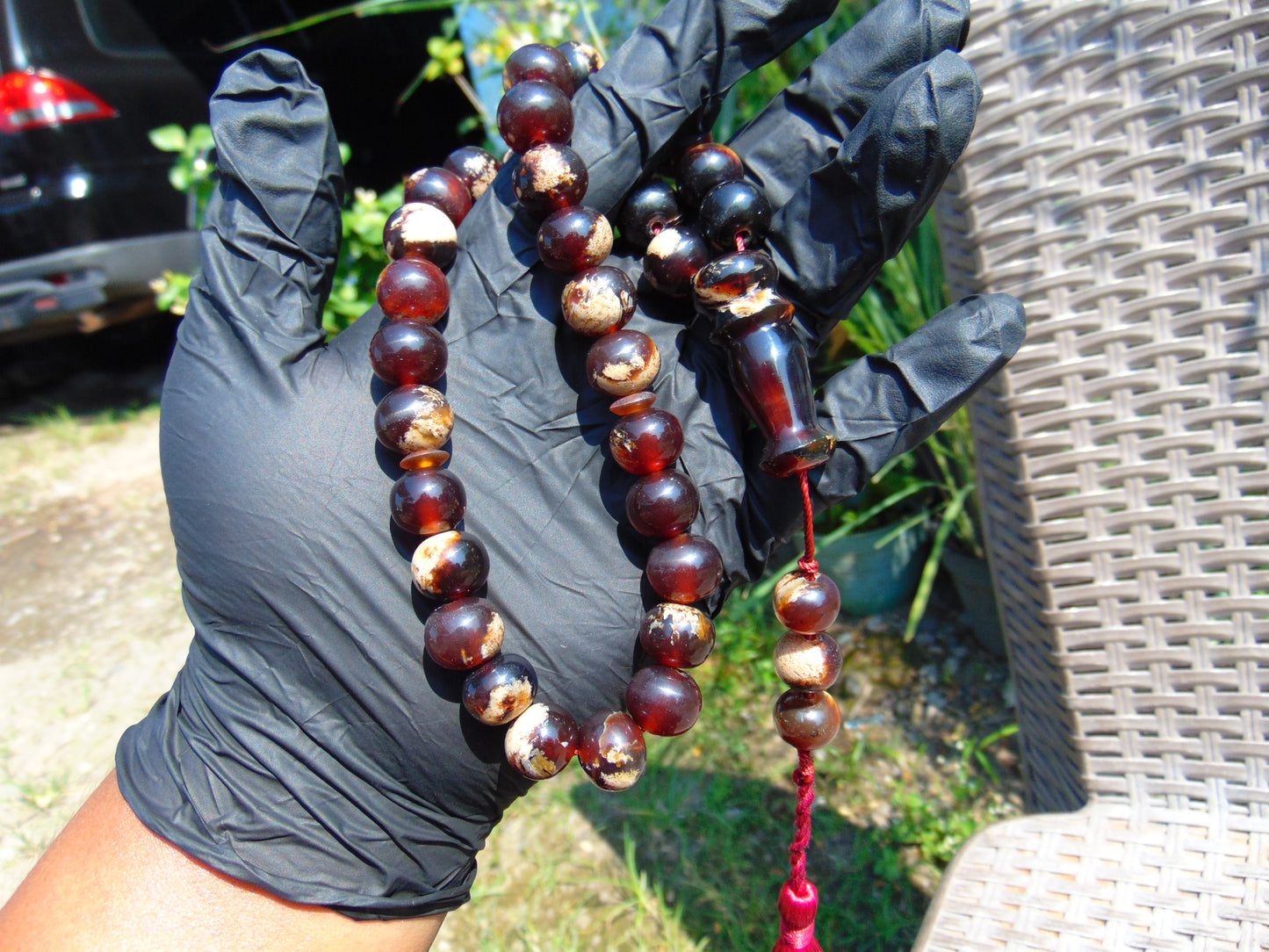 48 gr Hand Tasbih Mesbah Rosary 36 Beads 12 mm Indonesian Red White Amber for Healing No 30