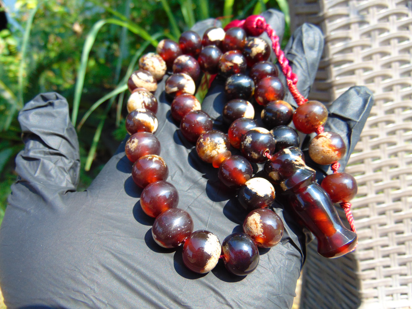 48 gr Hand Tasbih Mesbah Rosary 36 Beads 12 mm Indonesian Red White Amber for Healing No 30