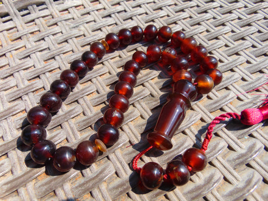 47 gr Hand Tasbih Mesbah Rosary 36 Beads 12 mm Indonesian Red Amber for Healing No 25