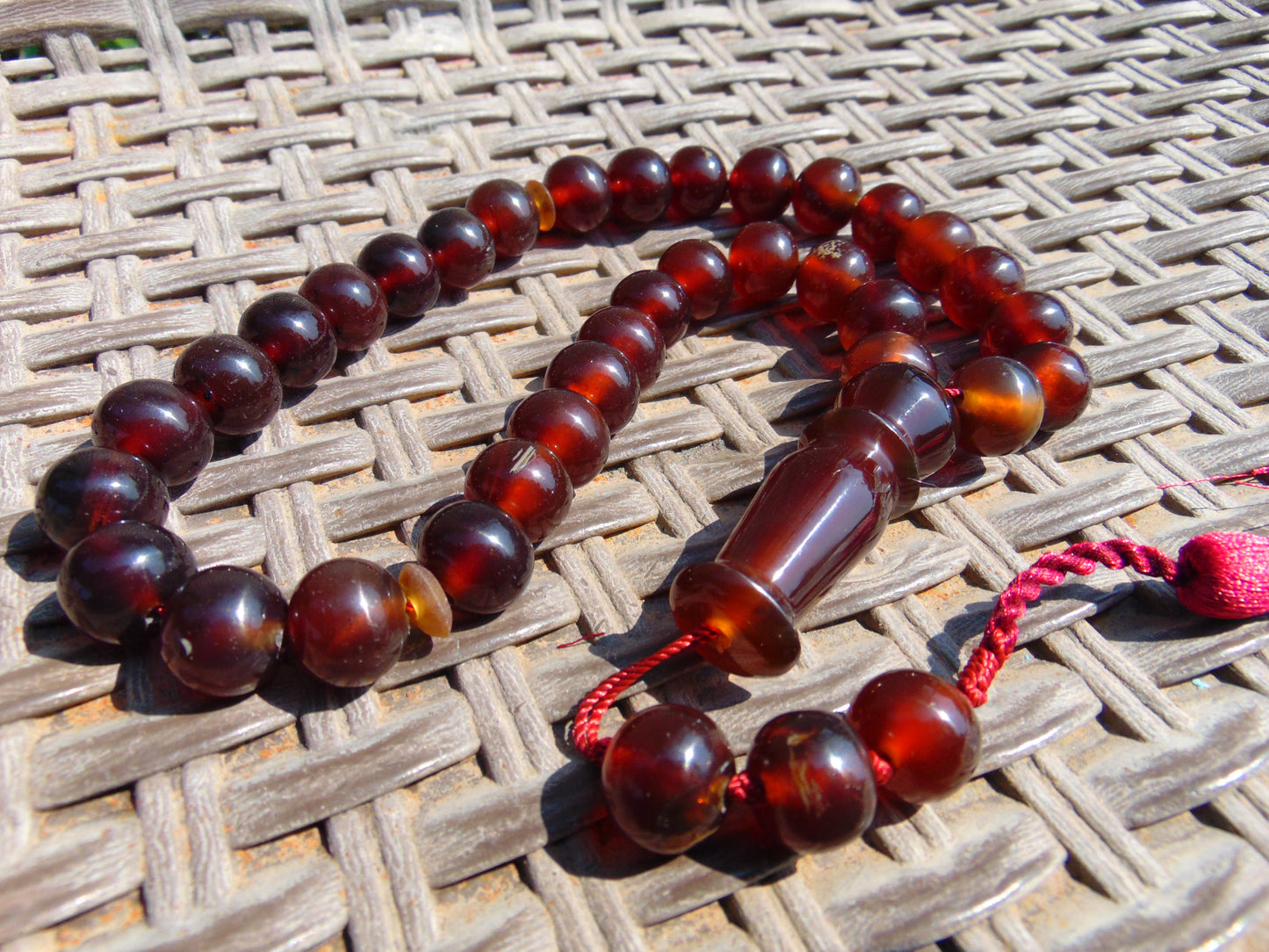 47 gr Hand Tasbih Mesbah Rosary 36 Beads 12 mm Indonesian Red Amber for Healing No 25