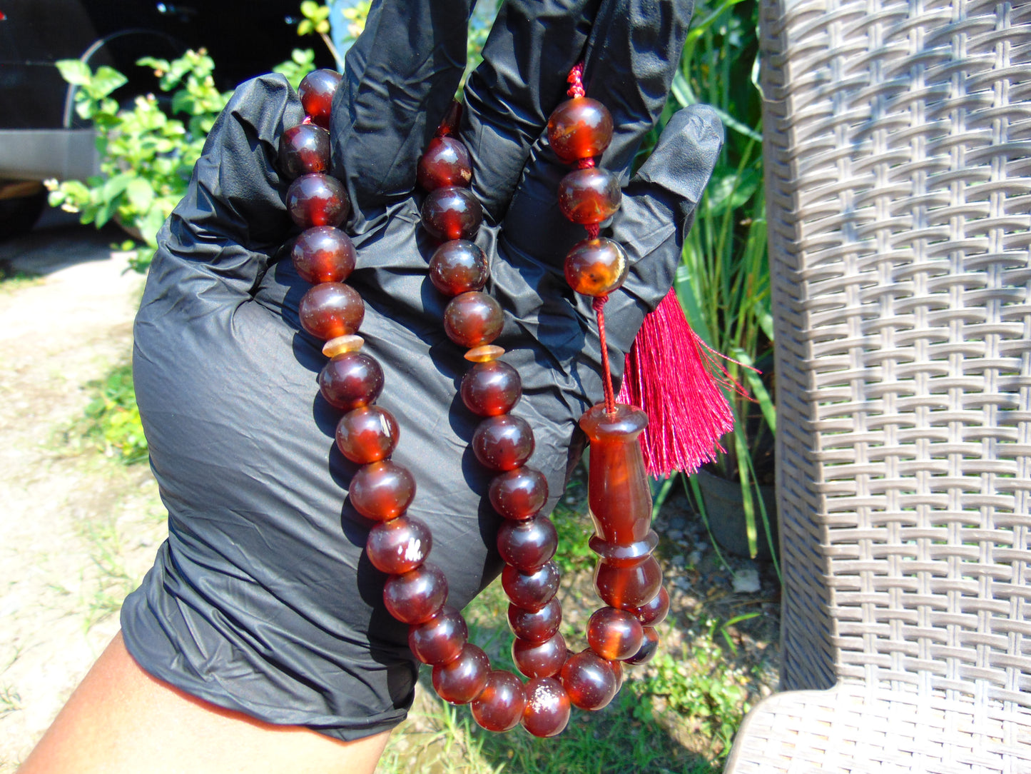 47 gr Hand Tasbih Mesbah Rosary 36 Beads 12 mm Indonesian Red Amber for Healing No 25