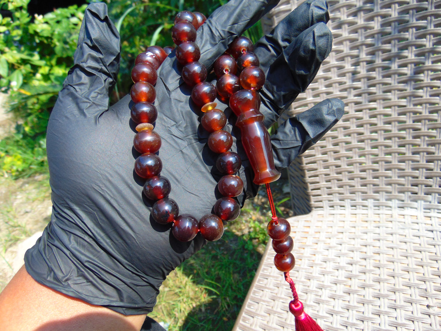 47 gr Hand Tasbih Mesbah Rosary 36 Beads 12 mm Indonesian Red Amber for Healing No 25