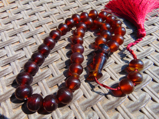 50 gr Hand Tasbih 35 Beads 12 mm Indonesian Red Amber for Healing No.26