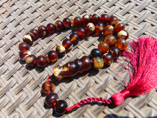 48 gr Hand Tasbih Mesbah Rosary 36 Beads 12 mm Indonesian Yellow white Amber for Healing No.31