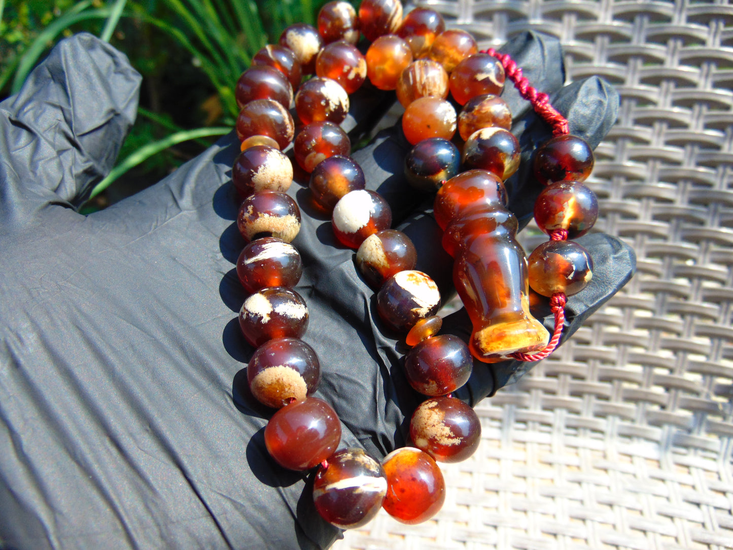 48 gr Hand Tasbih Mesbah Rosary 36 Beads 12 mm Indonesian Yellow white Amber for Healing No.31