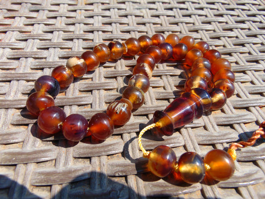 45 gr Hand Tasbih 33+3 Beads 12 mm Indonesian Yellow Red Bluish Amber for Healing No.33