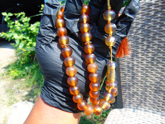49 gr Hand Tasbih 36 Beads Mesbah Rosary Indonesian Blue Yellow Amber 13 mm for Healing No.29