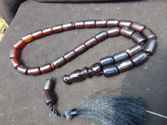 53 gr Komboloi Tasbih Rosary 33+2 Beads 11x16 mm Indonesian Dark Red Amber for Healing TT2