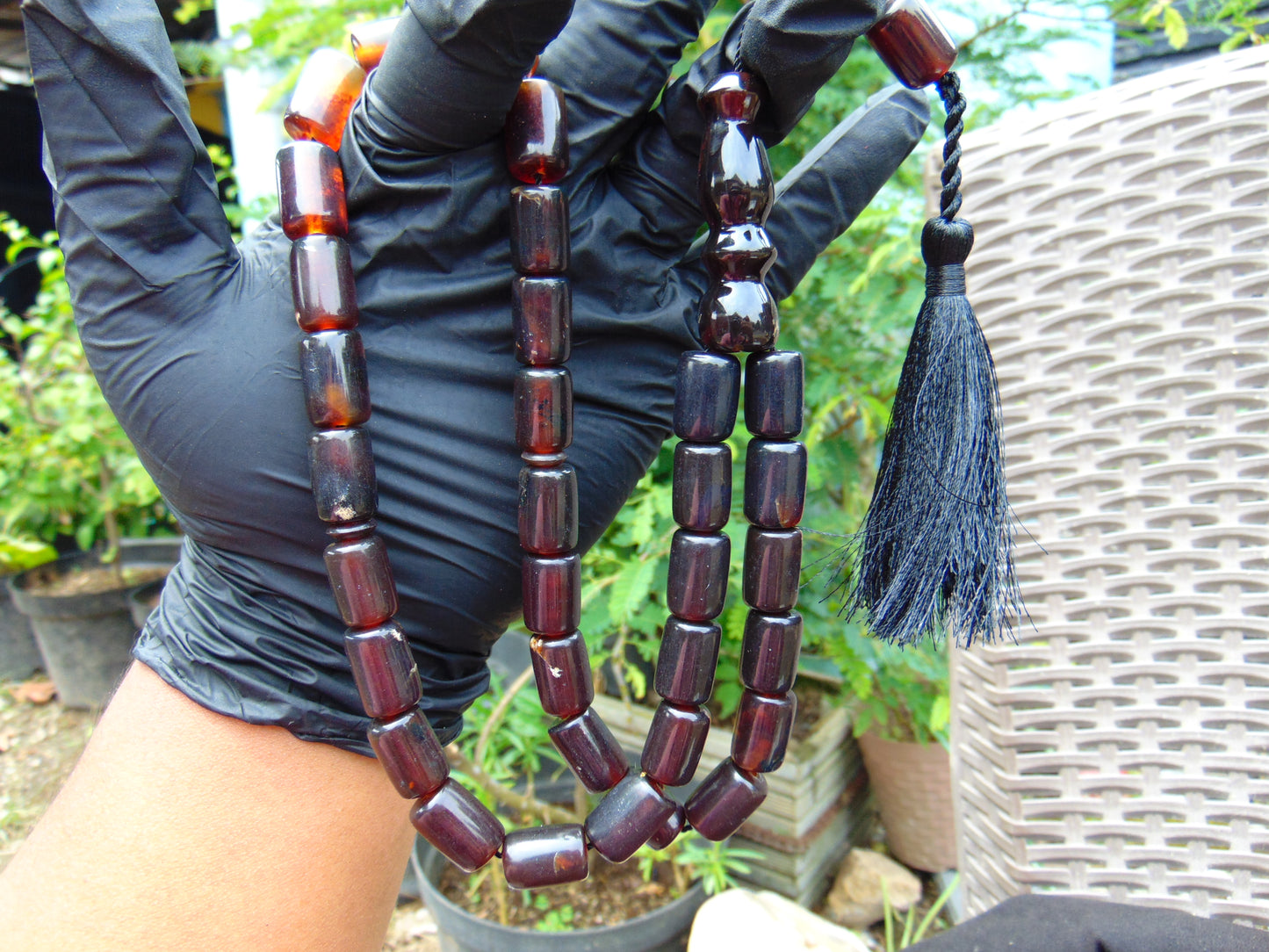 53 gr Komboloi Tasbih Rosary 33+2 Beads 11x16 mm Indonesian Dark Red Amber for Healing TT2
