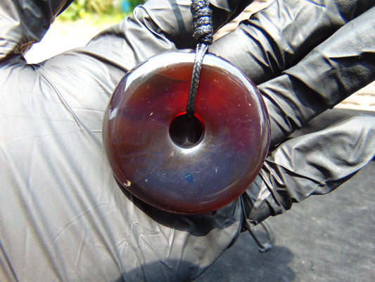 18 gr Donut Pendant 47x14 mm Indonesian Red Bluish Amber for Healing 26Y28