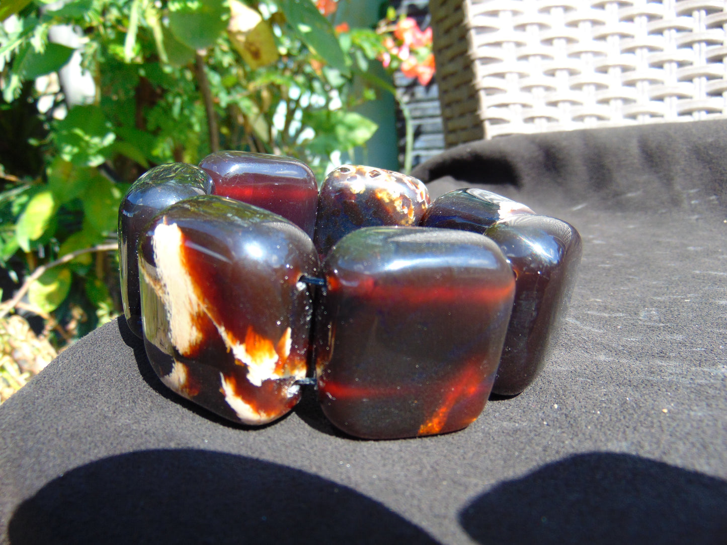 135 gr 7 Square Beads Bangle Indonesian Blue Black Amber for Healing FBK2