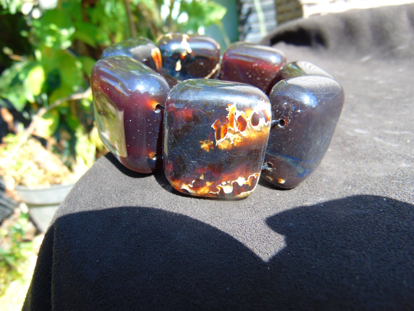 135 gr 7 Square Beads Bangle Indonesian Blue Black Amber for Healing FBK2