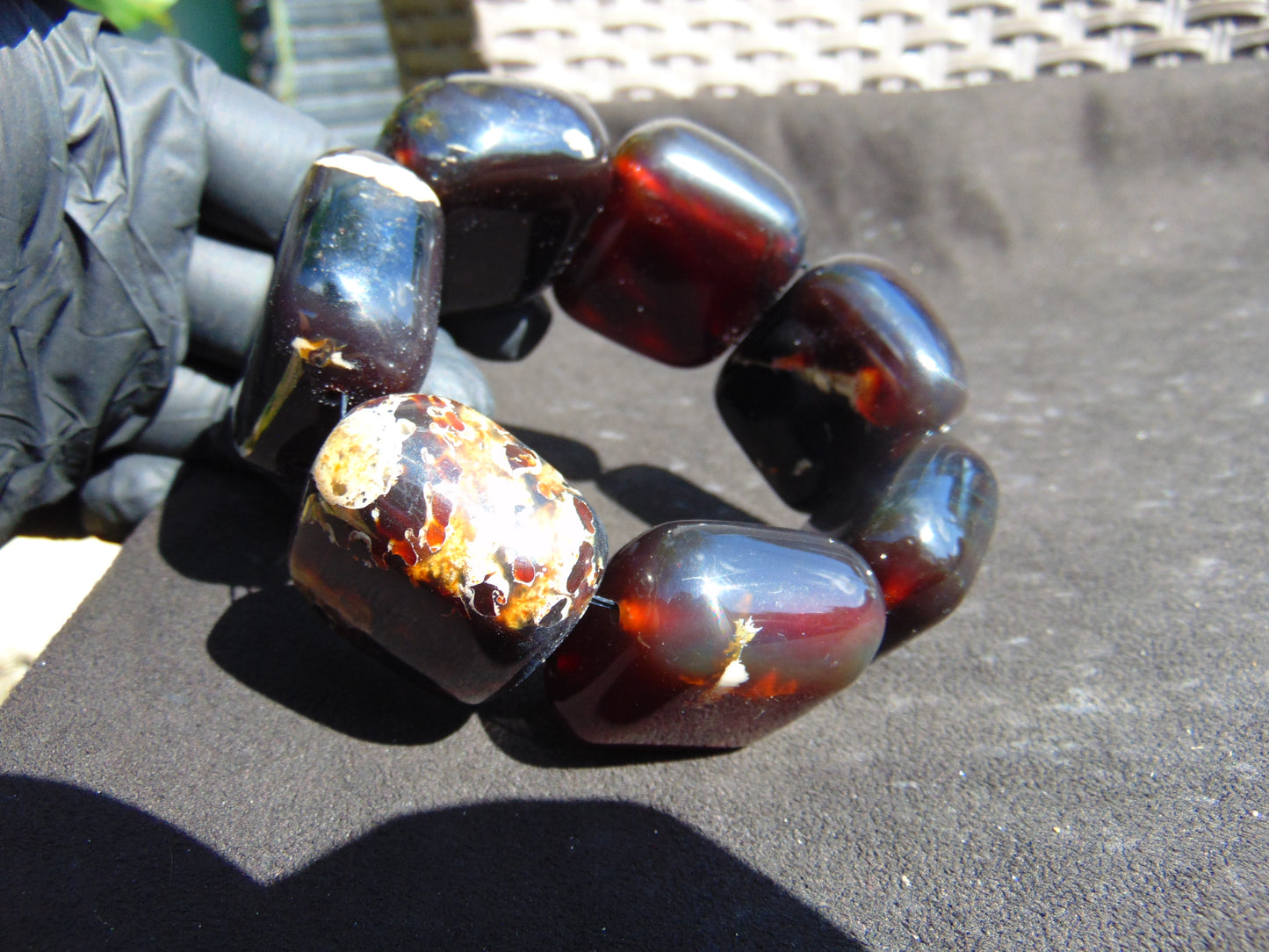135 gr 7 Square Beads Bangle Indonesian Blue Black Amber for Healing FBK2