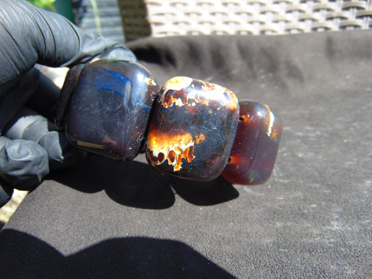 135 gr 7 Square Beads Bangle Indonesian Blue Black Amber for Healing FBK2