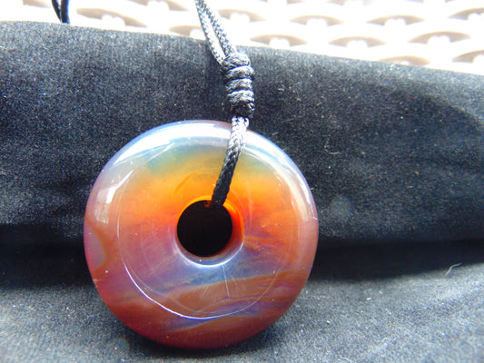 14 gr Donut Pendant 40x12 mm Indonesian Red blue Amber for Healing 26Y43