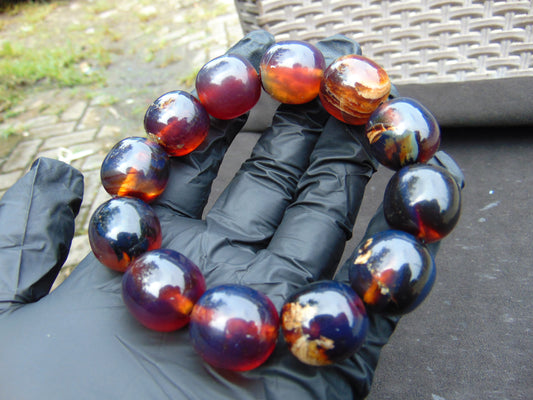 47 gram 12 Beads Mala Bracelet Indonesian Blue amber 18x20 mm for Healing A12G72