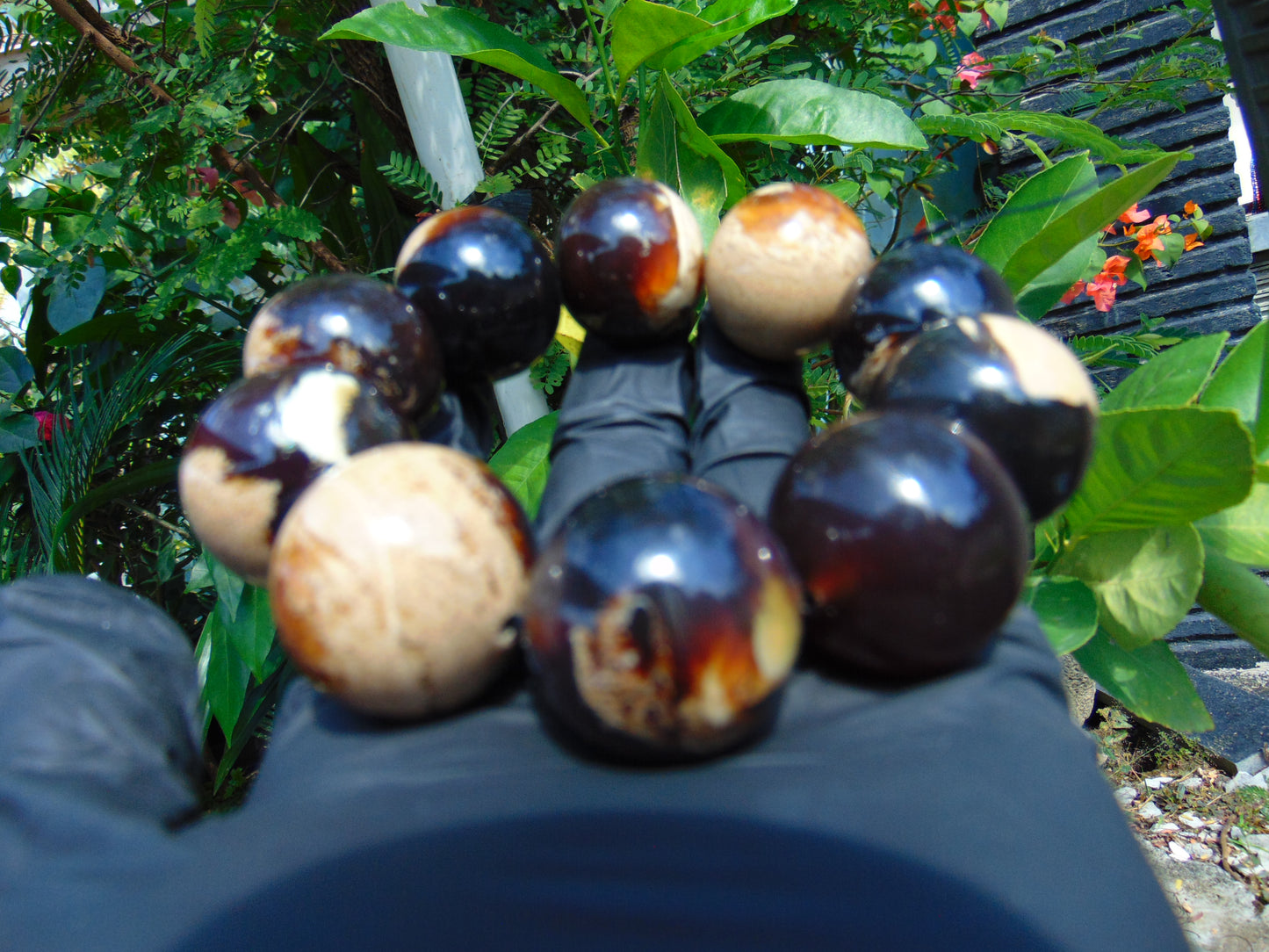 97 gram 10 Beads Mala Bracelet Indonesian Purple white Amber 25 mm for Healing FRB36