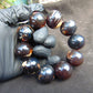 99 gram 10 Beads Mala Bracelet Indonesian Black Blue Amber 25 mm for Healing FRB41