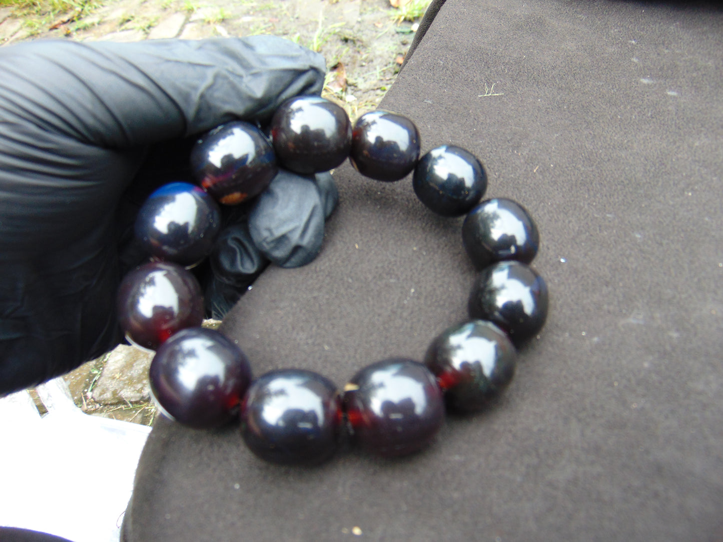 47 gram 12 Beads Mala Bracelet Indonesian Blue Black Cherry Red amber 18x20 mm for Healing A12G66