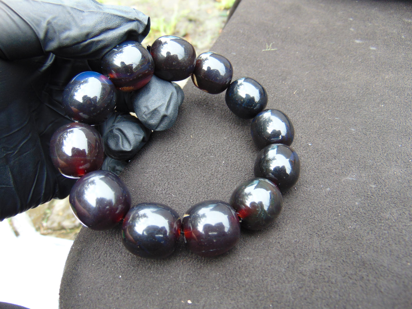47 gram 12 Beads Mala Bracelet Indonesian Blue Black Cherry Red amber 18x20 mm for Healing A12G66