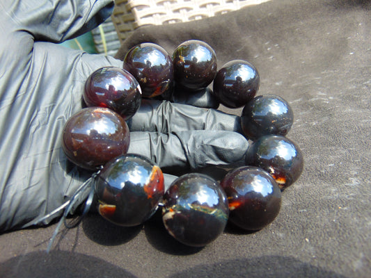 95 gram 10 Beads Mala Bracelet Indonesian Cherry Amber 25 mm for Healing FRB38