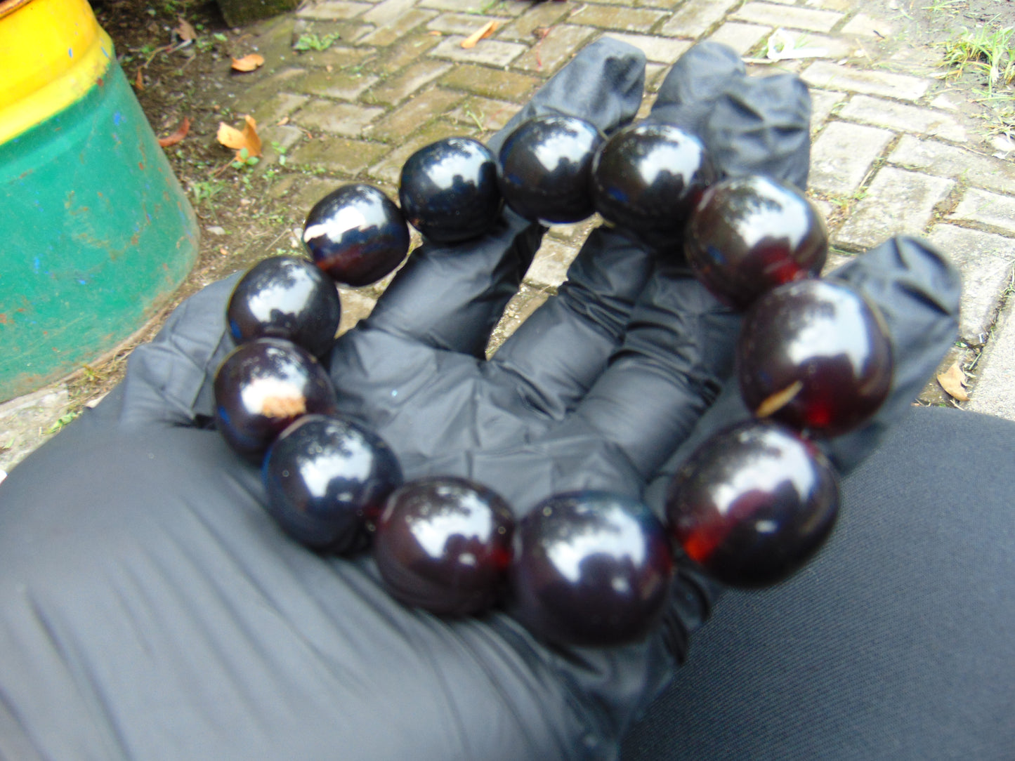 47 gram 12 Beads Mala Bracelet Indonesian Blue Black Cherry Red amber 18x20 mm for Healing A12G66