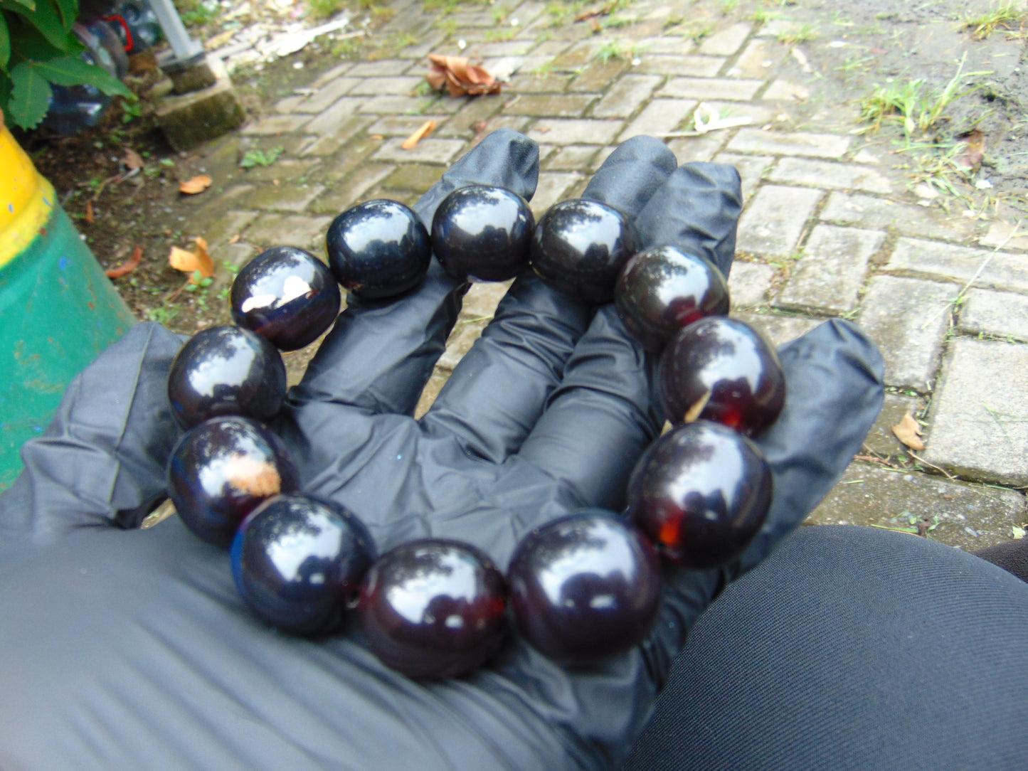 47 gram 12 Beads Mala Bracelet Indonesian Blue Black Cherry Red amber 18x20 mm for Healing A12G66