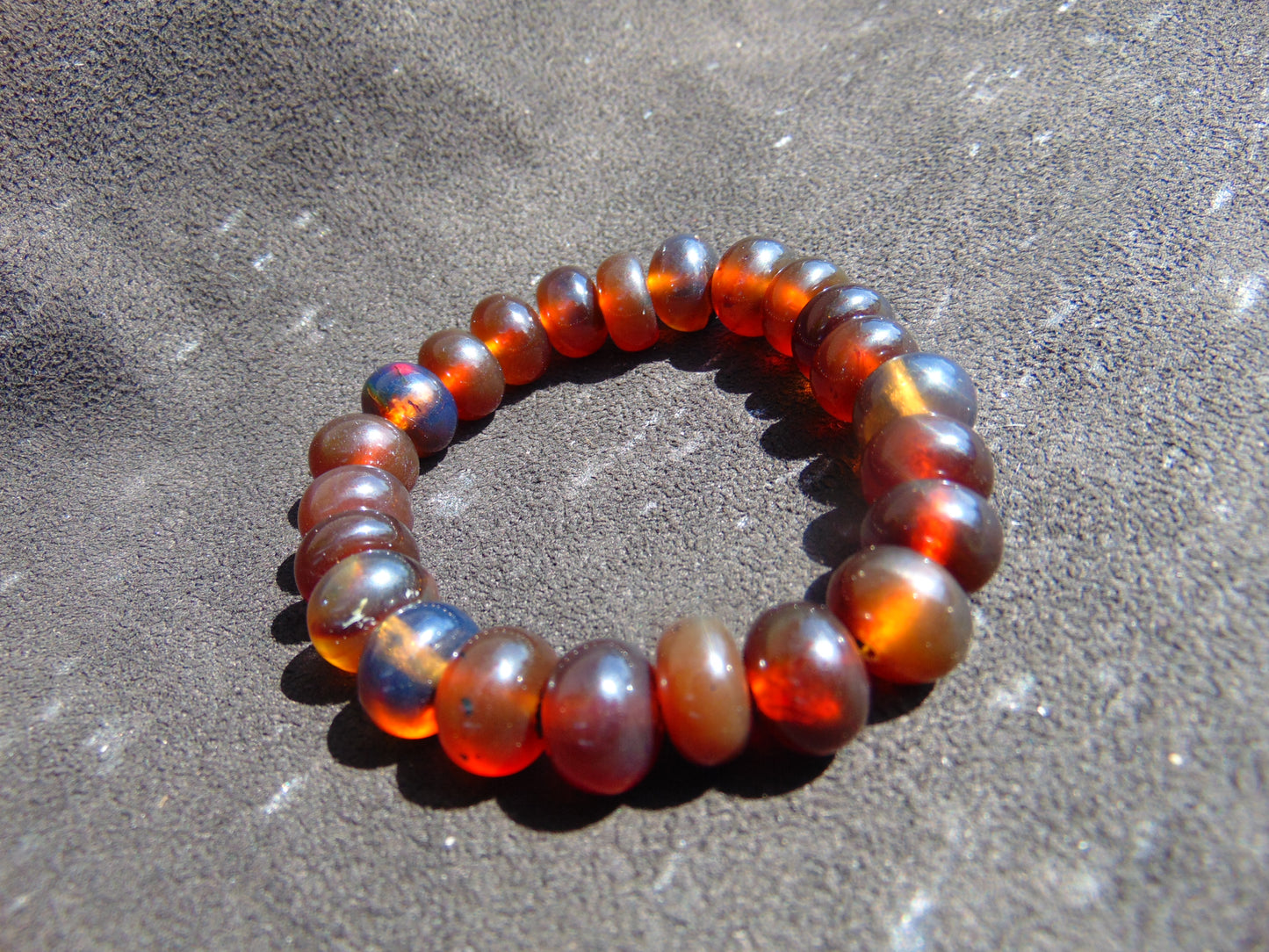 19 gram 23 Small Beads Bracelet Indonesian Red Blue Amber for Healing A669