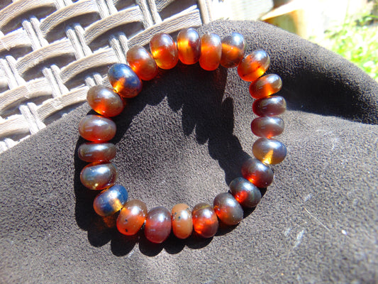 19 gram 23 Small Beads Bracelet Indonesian Red Blue Amber for Healing A669