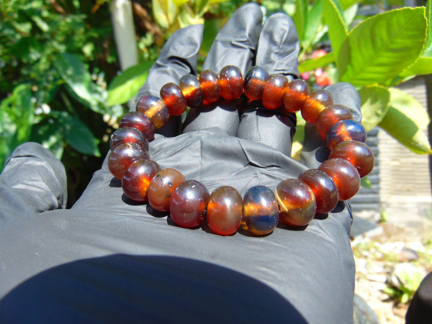 19 gram 23 Small Beads Bracelet Indonesian Red Blue Amber for Healing A669