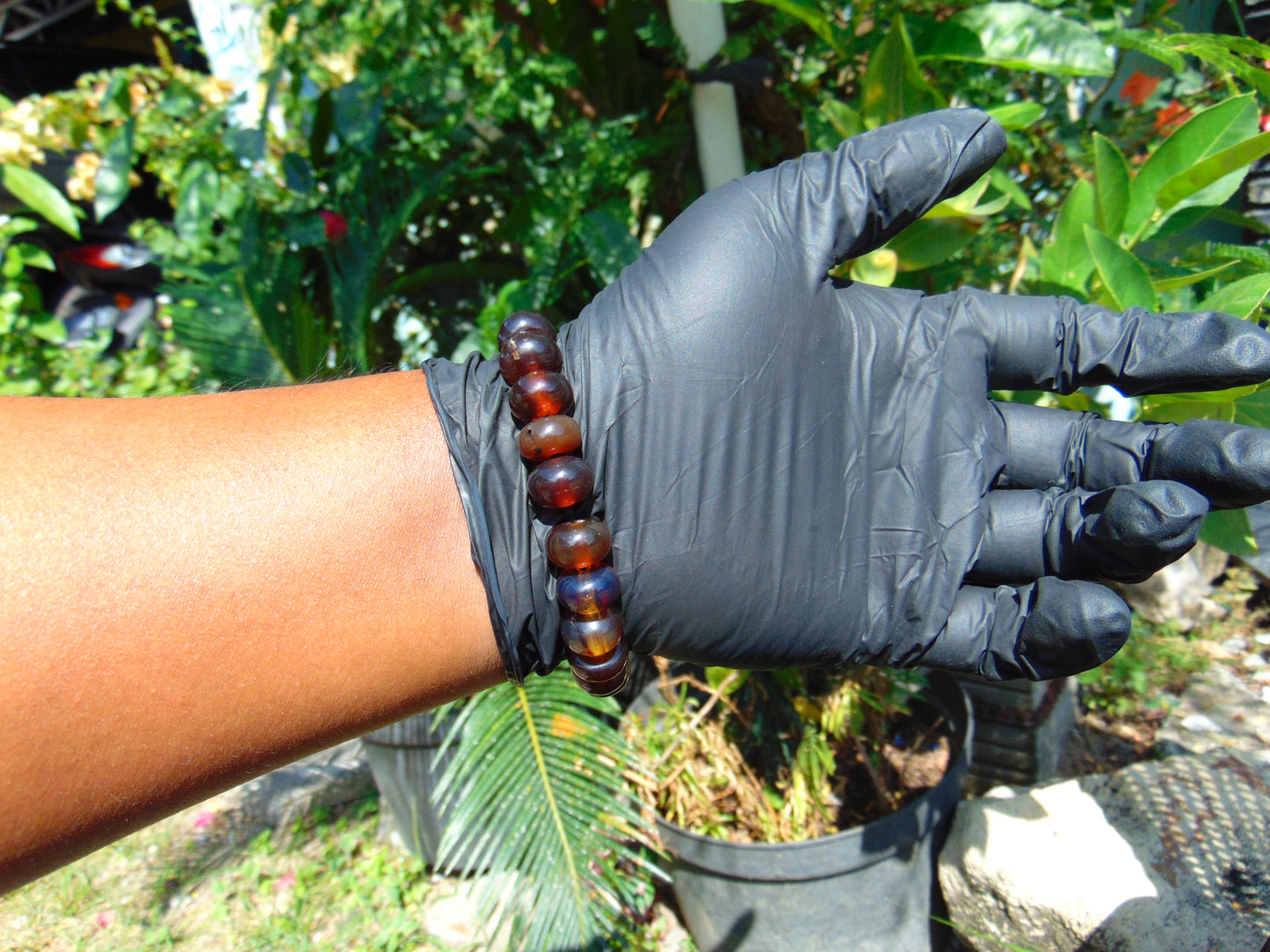 19 gram 23 Small Beads Bracelet Indonesian Red Blue Amber for Healing A669