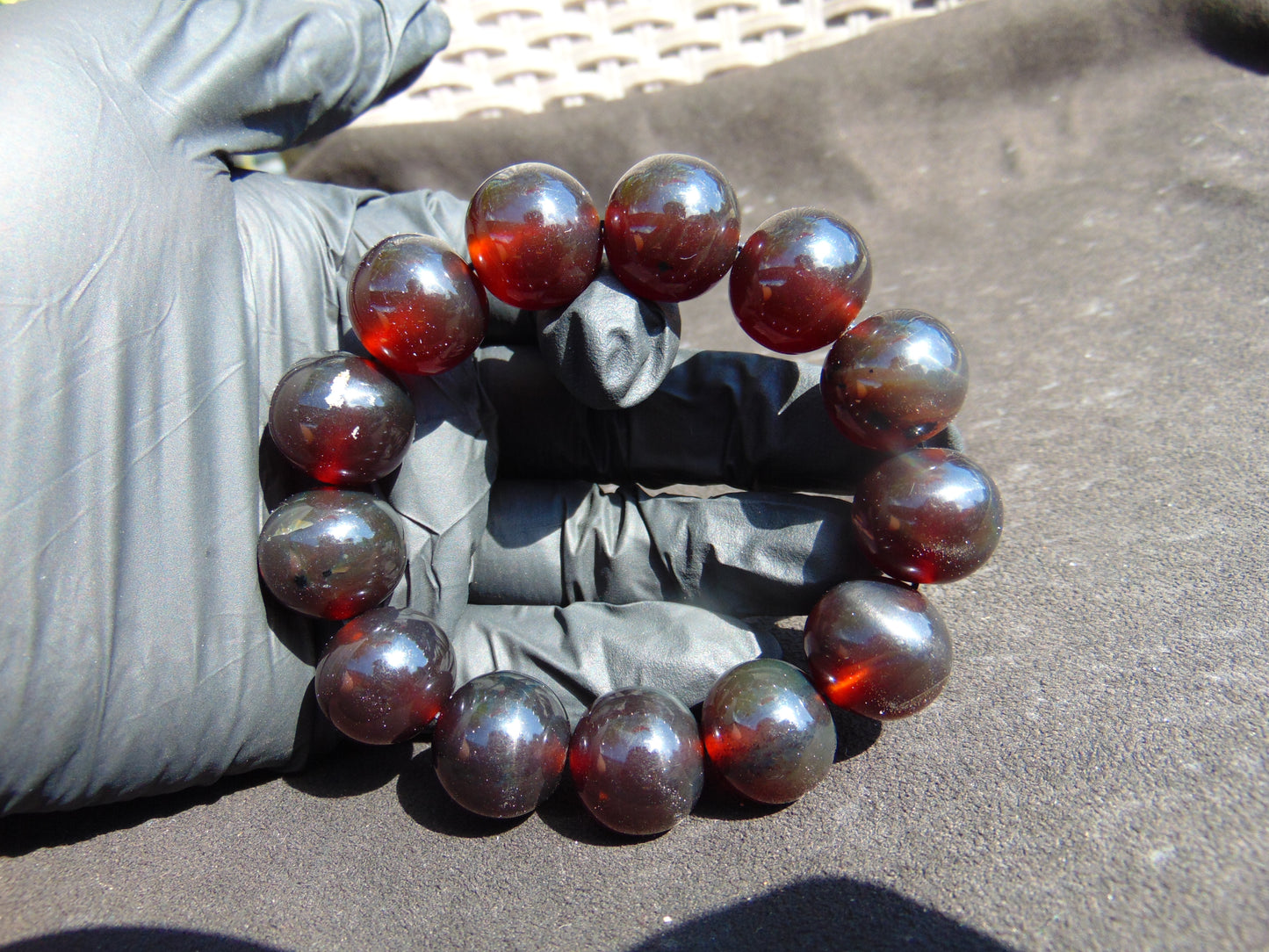 43 gram 13 Beads Mala Bracelet Indonesian Cherry Red Amber 18 mm for Healing G18B2