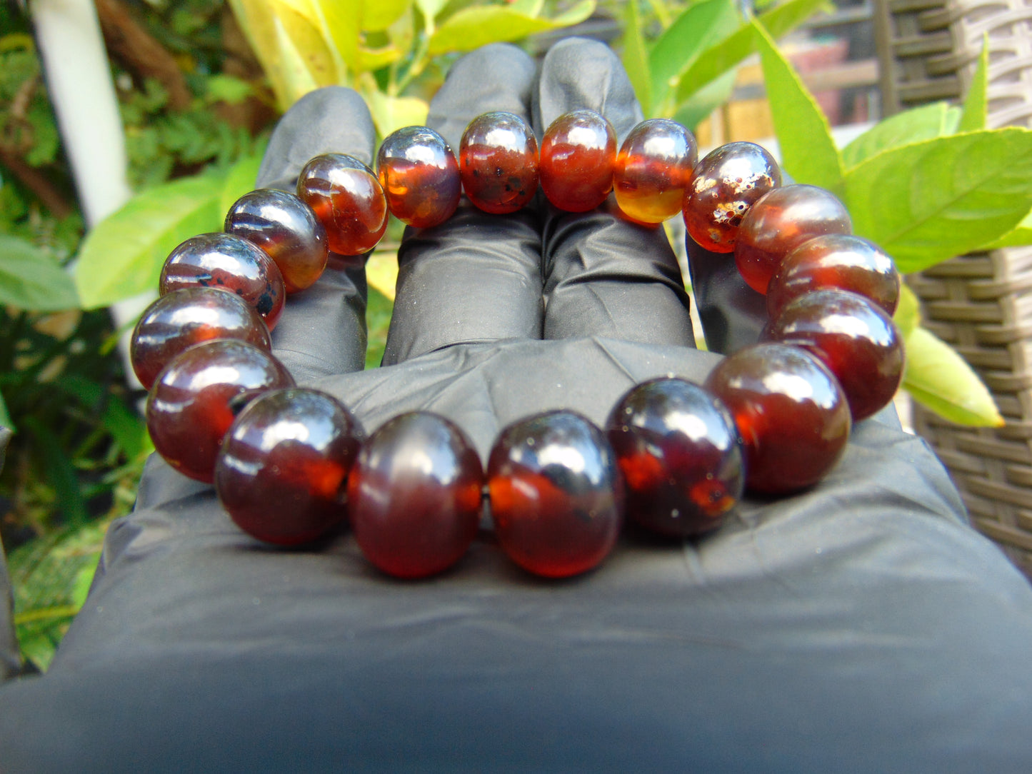 19 Gram 18 small Beads Bracelet Indonesian Cherry Red Amber 12 mm for Healing FRB28