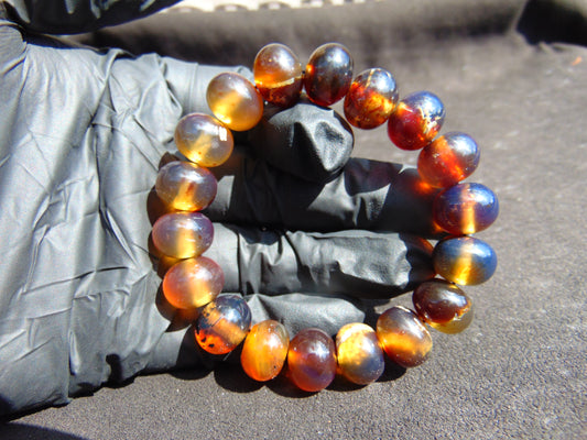 20 Gram 18 small Beads Bracelet Indonesian Yellow Blue Amber 12 mm for Healing FRB29