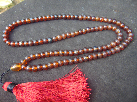 39 gram 108 Beads 8 mm Mala Buddha for Yoga and Meditation Indonesian Red Amber for Healing MB3