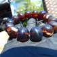 34 gram 14 Beads Mala Bracelet Indonesian Dark Blue Cherry Red Amber 16 mm for Healing FRB17