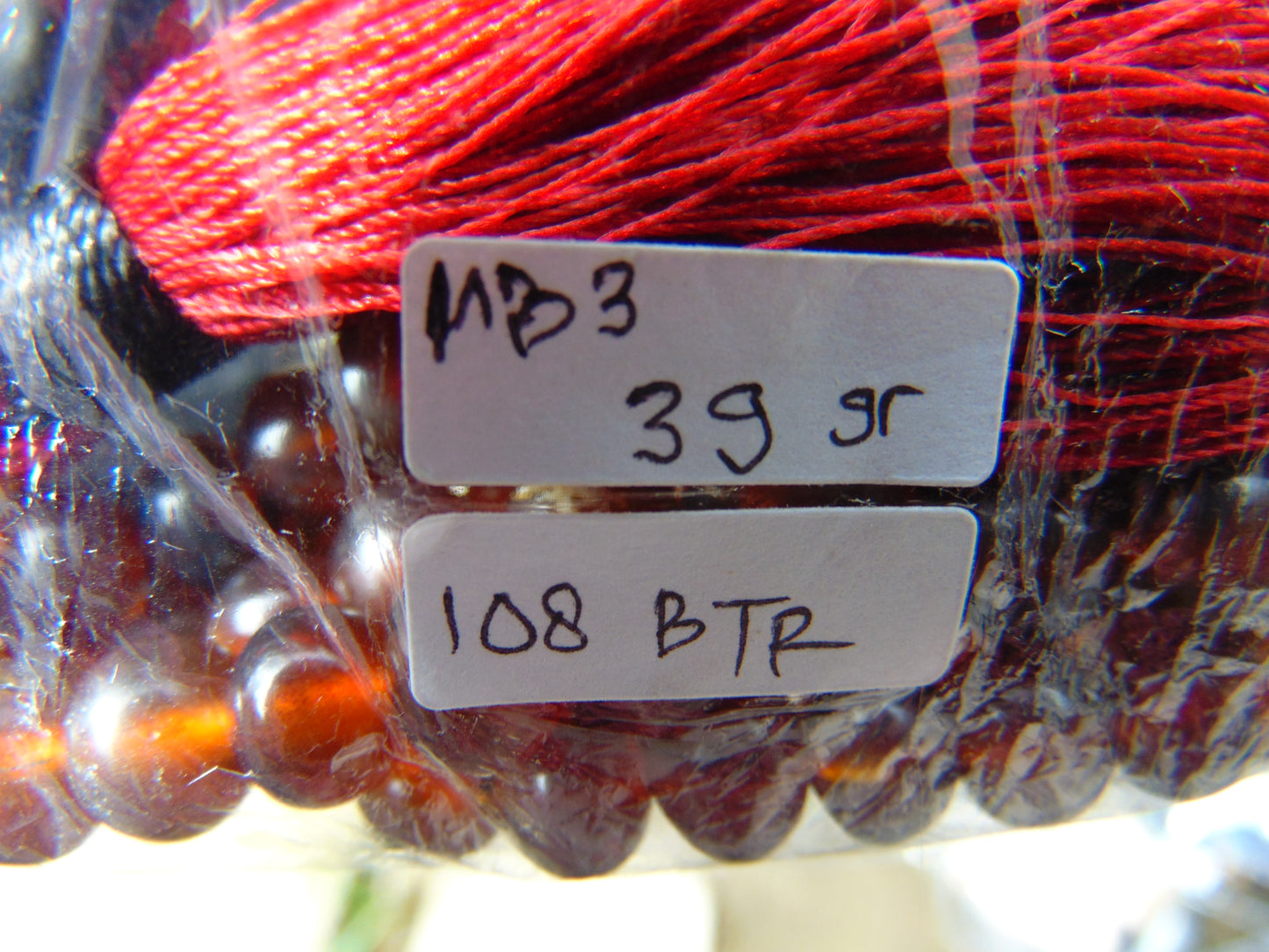 39 gram 108 Beads 8 mm Mala Buddha for Yoga and Meditation Indonesian Red Amber for Healing MB3