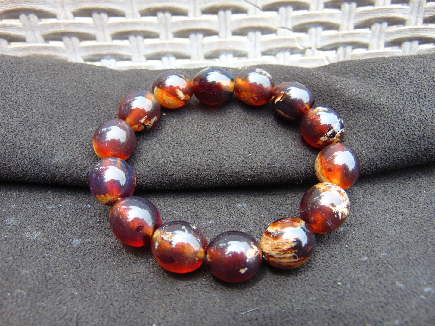 21 gram 14 Beads Mala Bracelet Indonesian Blue amber 15x16 mm for Healing A14G50