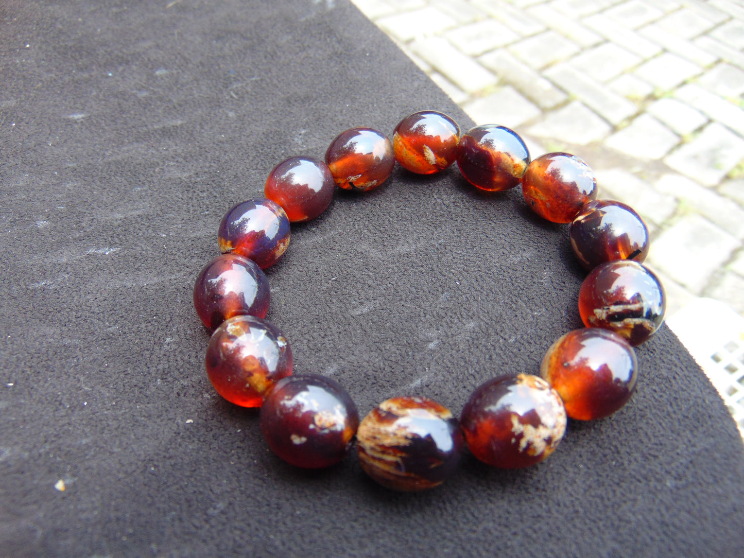 21 gram 14 Beads Mala Bracelet Indonesian Blue amber 15x16 mm for Healing A14G50